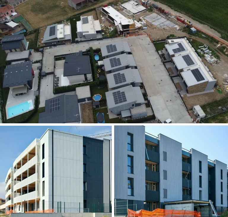 Mulazzano (LO) - quartiere residenziale in legno<br/>progettazione acustica, assistenza tecnica ai lavoro e collaudi